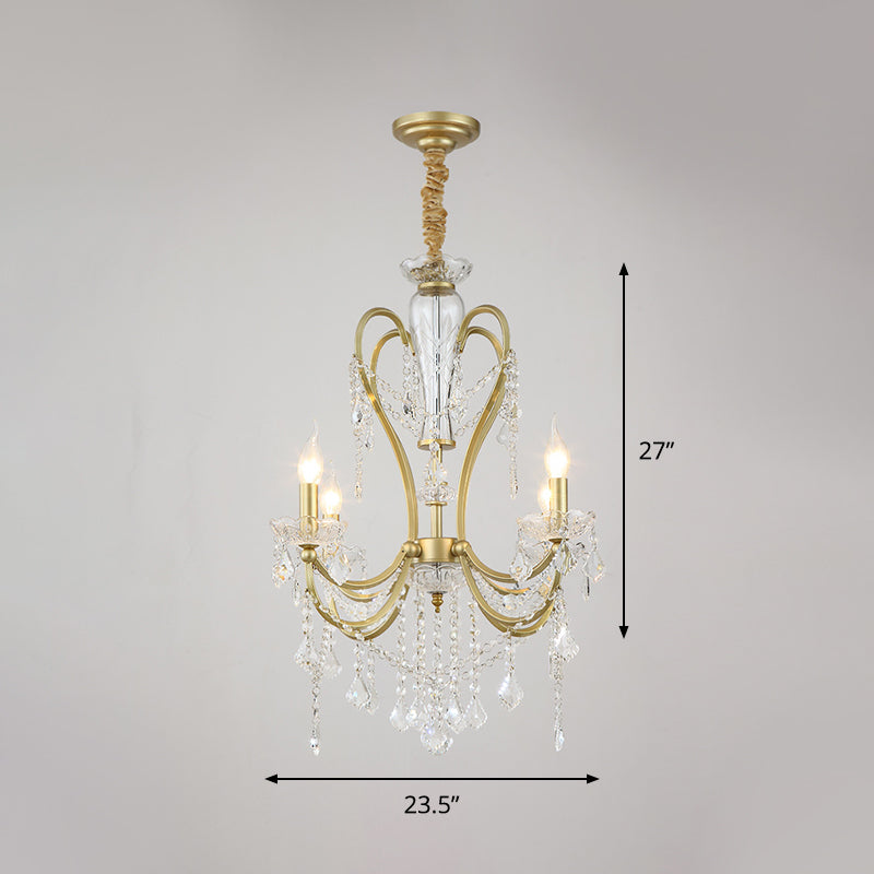 Gold Candlestick Chandelier Light Rural Beveled Crystal 4/6 Heads Bedroom Suspension Lighting