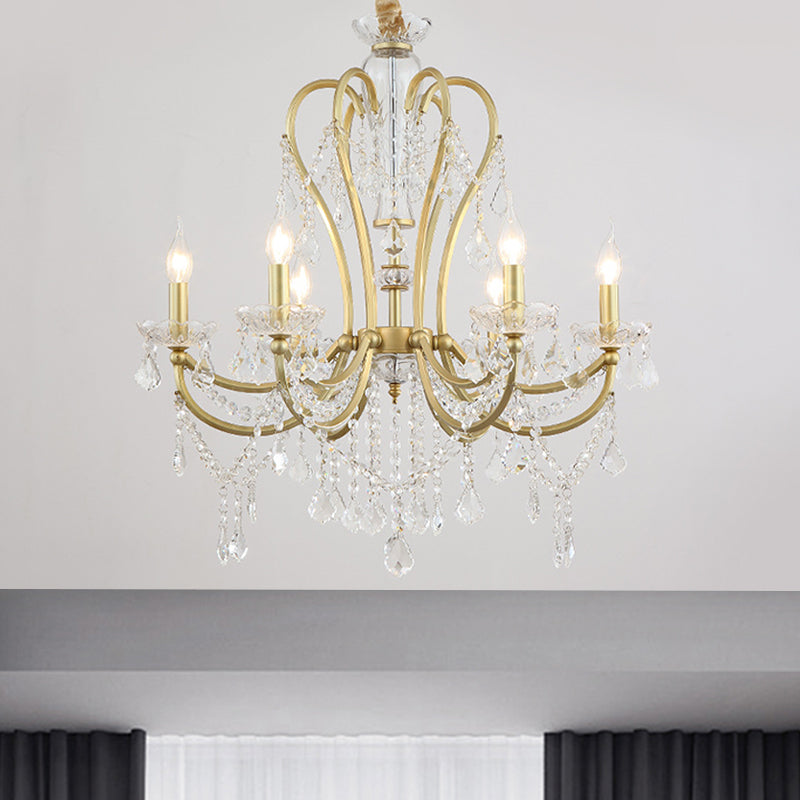 Gold Candlestick Chandelier Light Rural Beveled Crystal 4/6 Heads Bedroom Suspension Lighting