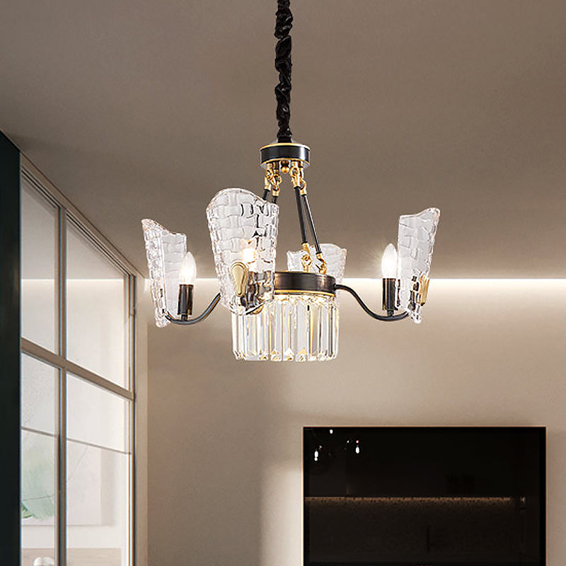 Shield Kitchen Ceiling Chandelier Modern Clear Crystal Glass 4/6 Bulbs Black Suspension Pendant
