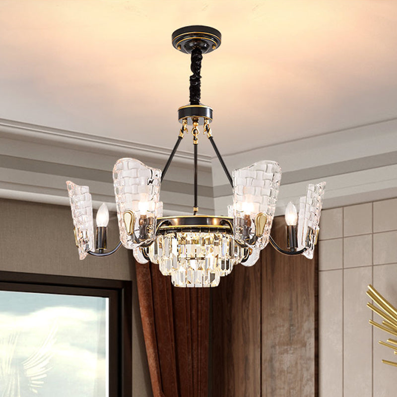 Shield Kitchen Ceiling Chandelier Modern Clear Crystal Glass 4/6 Bulbs Black Suspension Pendant