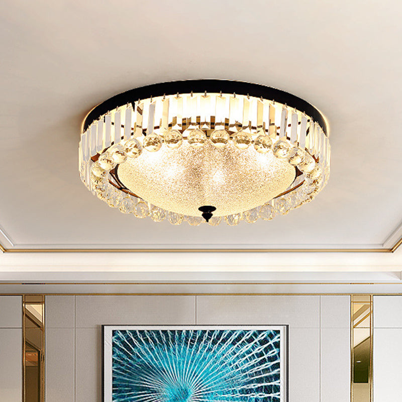 Minimalistische Kuppel-Einbauleuchte mit 5 Glühbirnen und strukturiertem Glas in Schwarz mit Kristallakzent