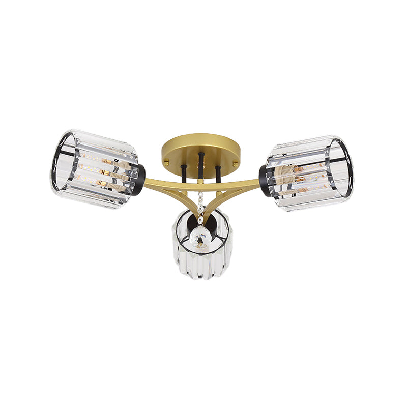 K9 Crystal Gold Flushmount Cilindrical 3/6 Heads Contemporary Semi Flush Mount Light Fecture
