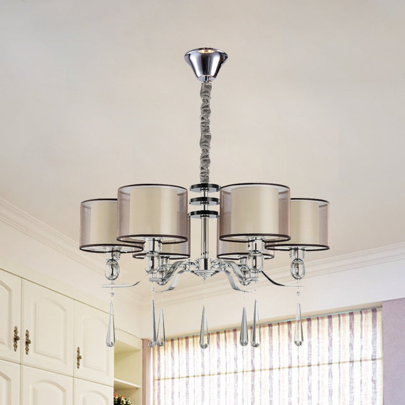 6 ampoules Cylindre lustre Lumière Rustique Chrome Tissure Éclairage pendentif avec chute en cristal