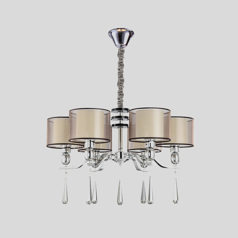 6 ampoules Cylindre lustre Lumière Rustique Chrome Tissure Éclairage pendentif avec chute en cristal