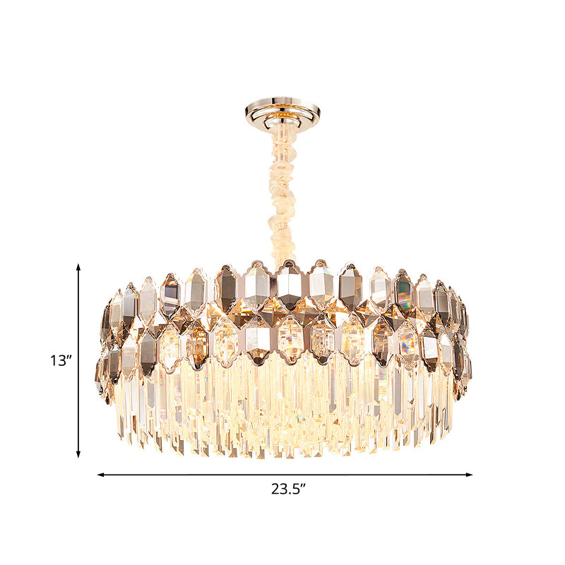 16-Head Round Chandelier Lighting Modern Rose Gold Crystal Prism Hanging Pendant for Bedroom