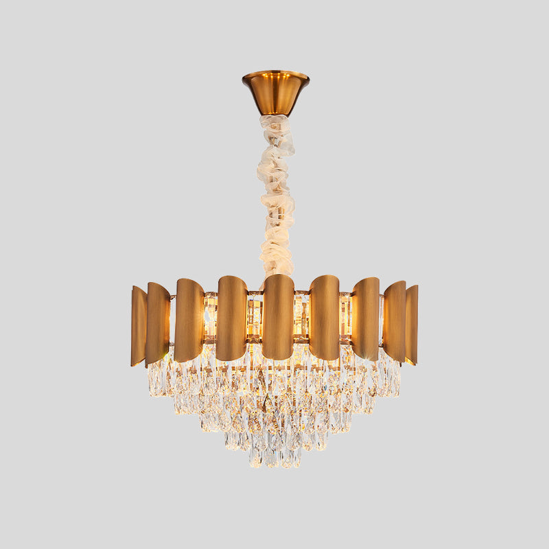Tapered Crystal Suspension Lamp Modernism 6-Light Dining Room Chandelier Lighting in Brass