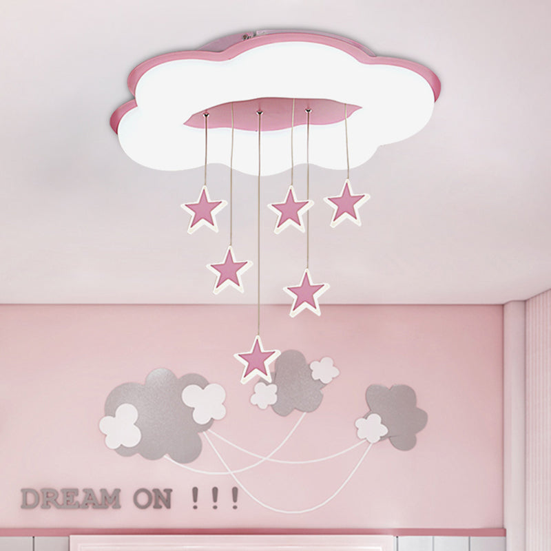Acryl Cloud und Star Flushmount Cartoon Pink/Blue LED Ceiling Flush Mount Light for Bedroom