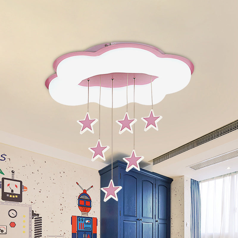 Acryl Cloud und Star Flushmount Cartoon Pink/Blue LED Ceiling Flush Mount Light for Bedroom