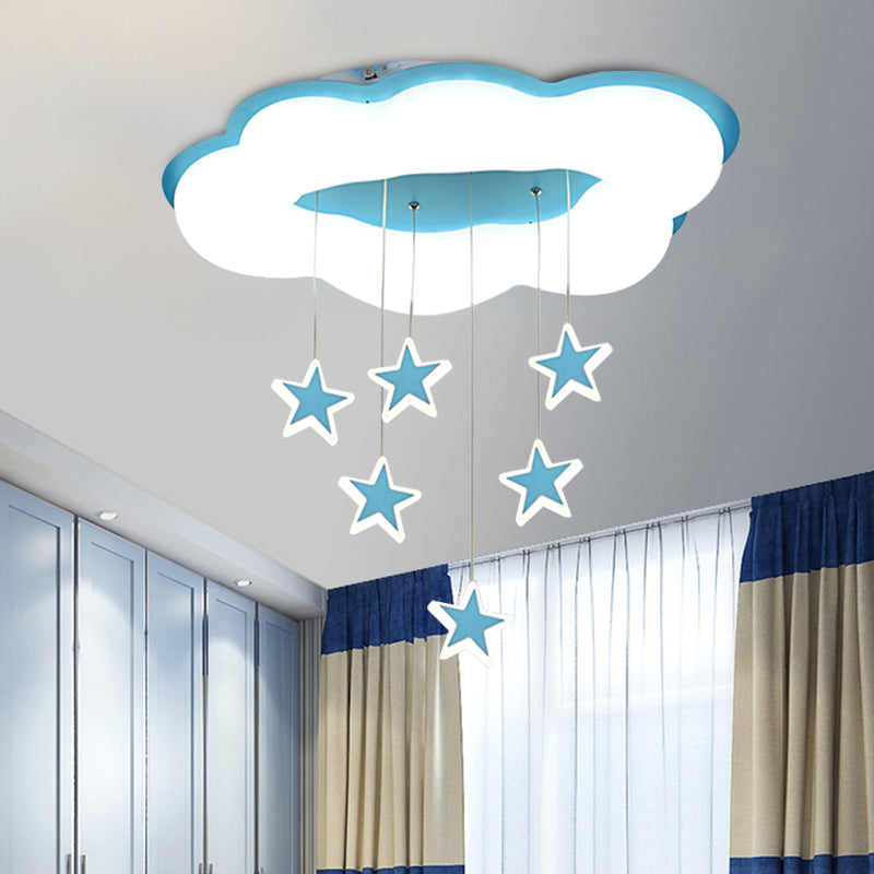 Acryl Cloud und Star Flushmount Cartoon Pink/Blue LED Ceiling Flush Mount Light for Bedroom
