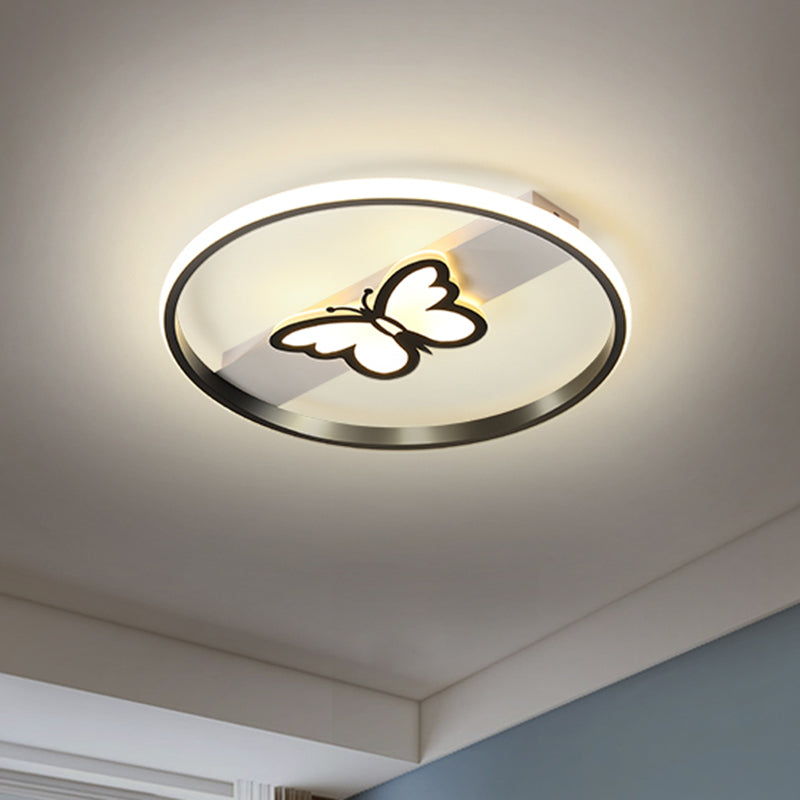 Lampada da incasso a LED nordica Lampada da soffitto a farfalla nera con paralume in acrilico in luce calda/bianca, 16"/19,5" W