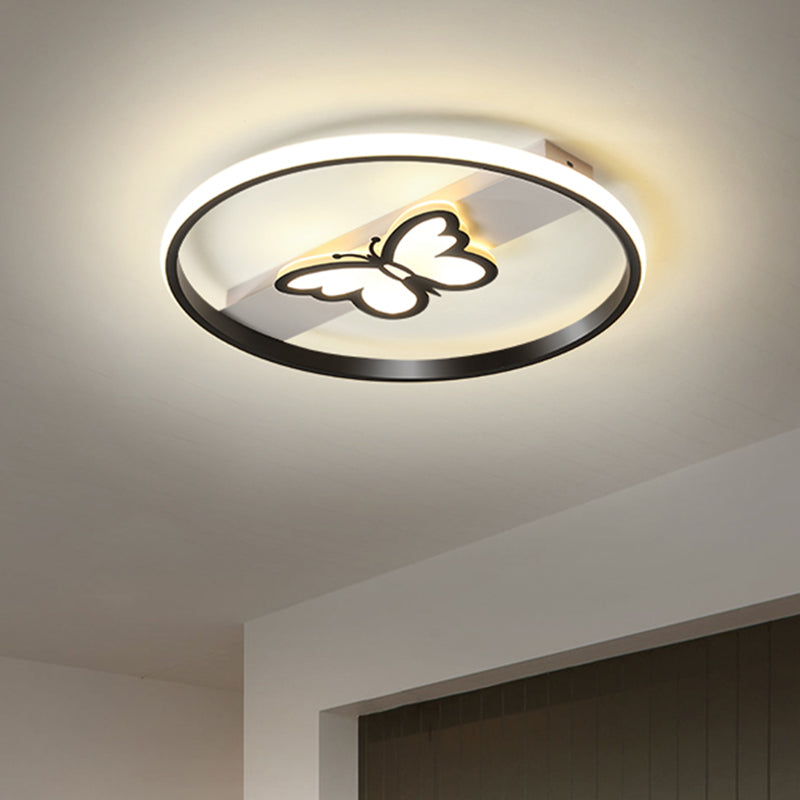Lampada da incasso a LED nordica Lampada da soffitto a farfalla nera con paralume in acrilico in luce calda/bianca, 16"/19,5" W