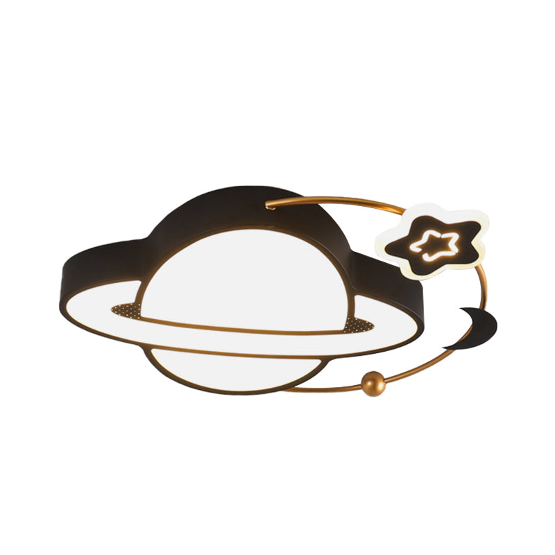 Acrylic Planet Flush Mount Lighting Modern LED Black Ceiling Light Fixture with Moon and Star Design