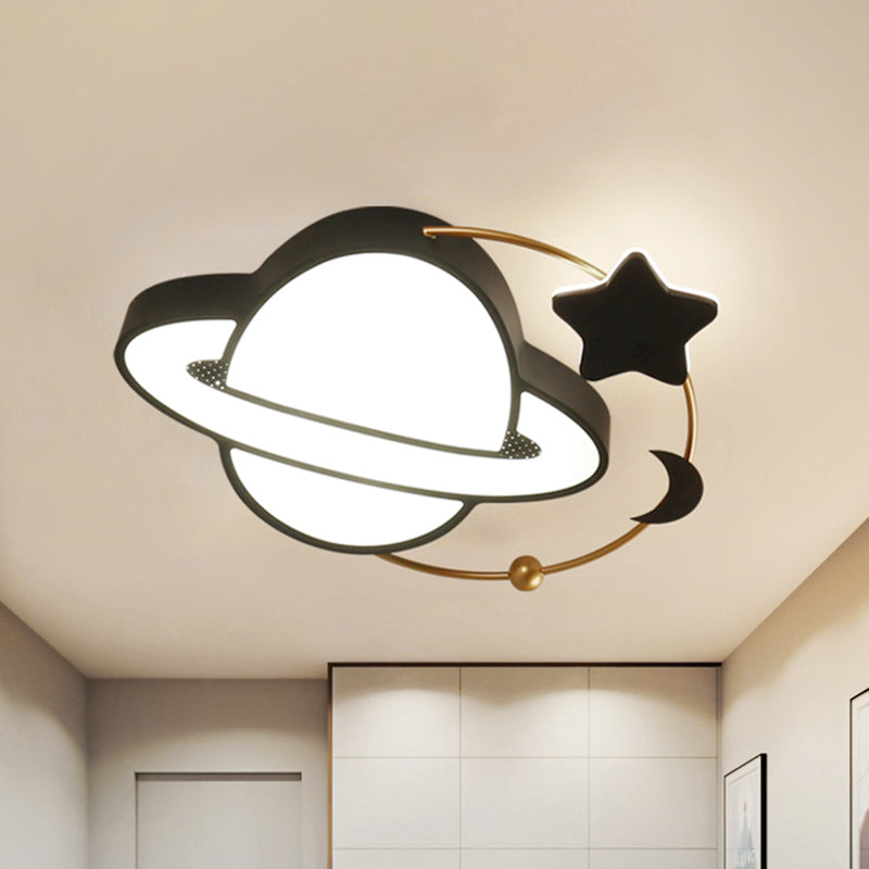 Acrylic Planet Flush Mount Lighting Modern LED Black Ceiling Light Fixture with Moon and Star Design