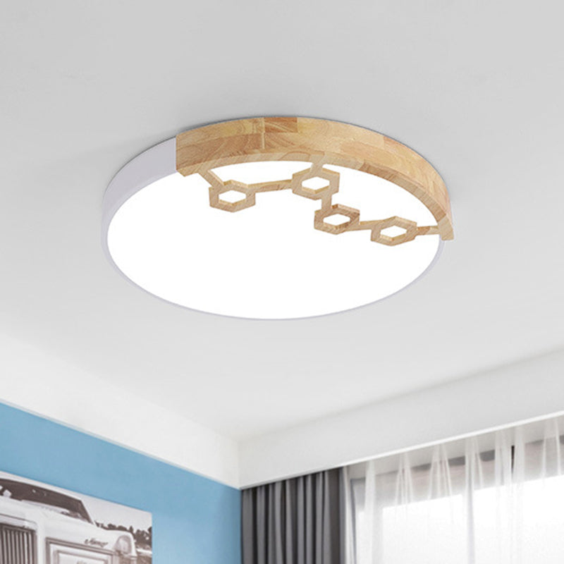 Acrylic Circle Flush Ceiling Light Simple LED Flush Mount Spotlight with Wood Design in Grey/White/Green