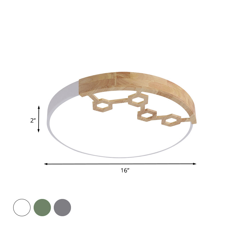 Acrylic Circle Flush Ceiling Light Simple LED Flush Mount Spotlight with Wood Design in Grey/White/Green