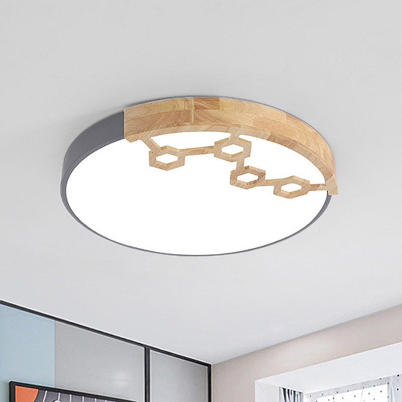 Acrylic Circle Flush Ceiling Light Simple LED Flush Mount Spotlight with Wood Design in Grey/White/Green