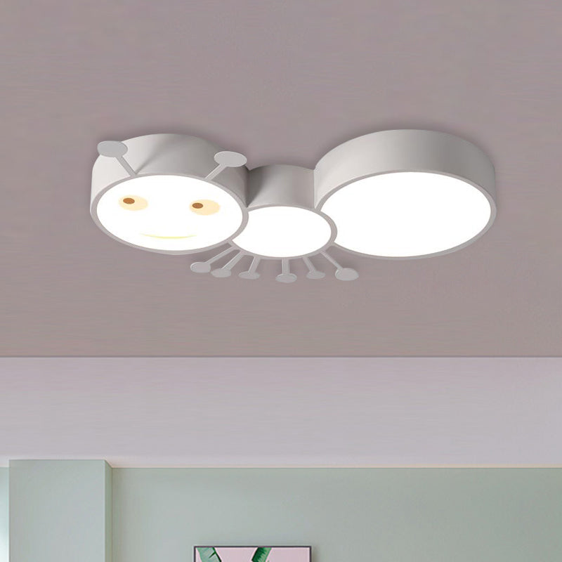 Macaroon Ant Acrylic Flush Mount LED Flush Ceiling Light Fixture in White/Pink/Blue for Child Room