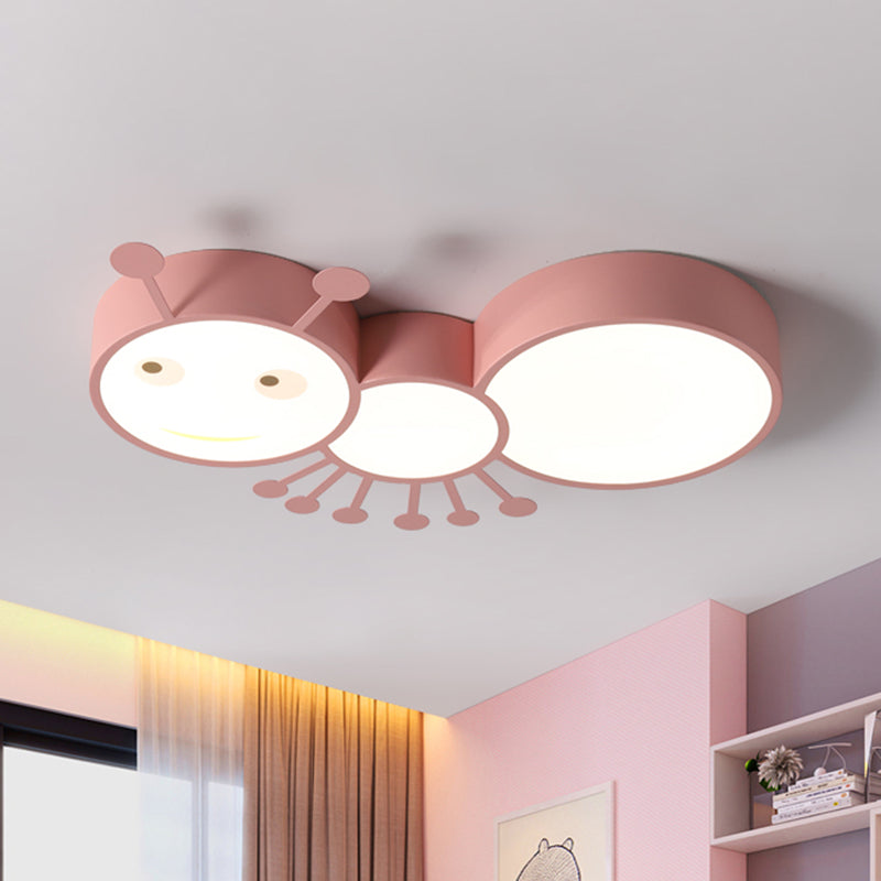 Macaroon Ant Acrylic Flush Mount LED Flush Ceiling Light Fixture in White/Pink/Blue for Child Room