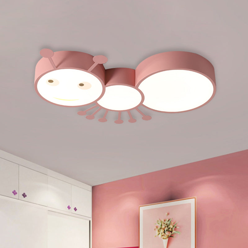 Macaroon Ant Acrylic Flush Mount LED Flush Ceiling Light Fixture in White/Pink/Blue for Child Room
