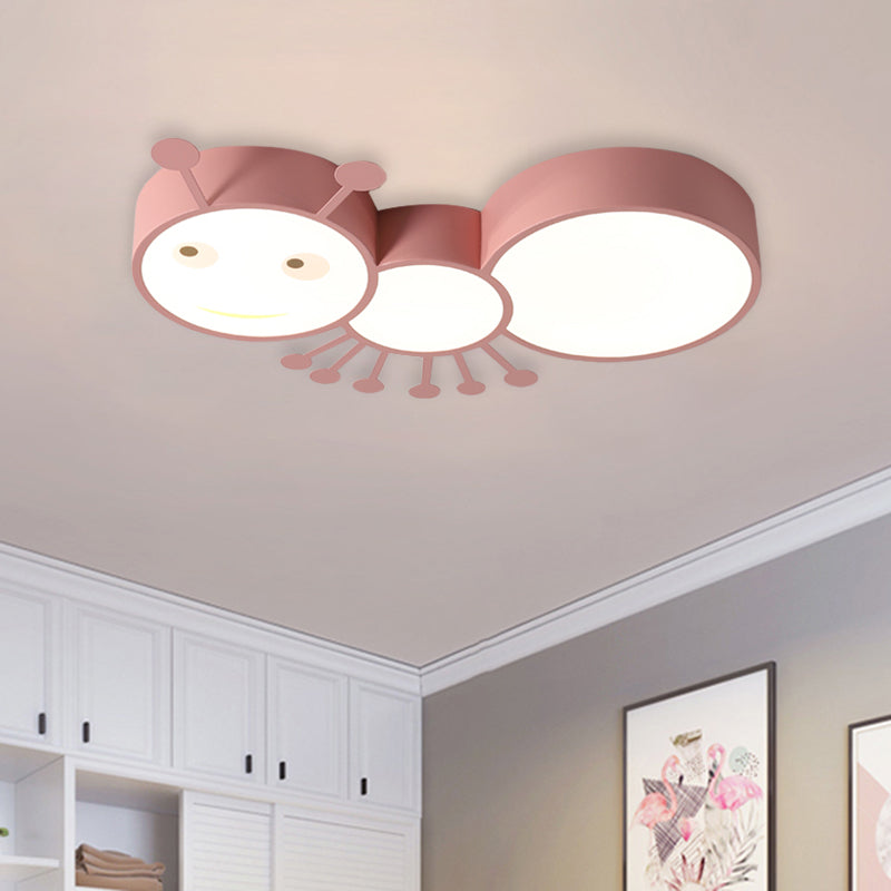 Macaroon Ant Acrylic Flush Mount LED Flush Ceiling Light Fixture in White/Pink/Blue for Child Room