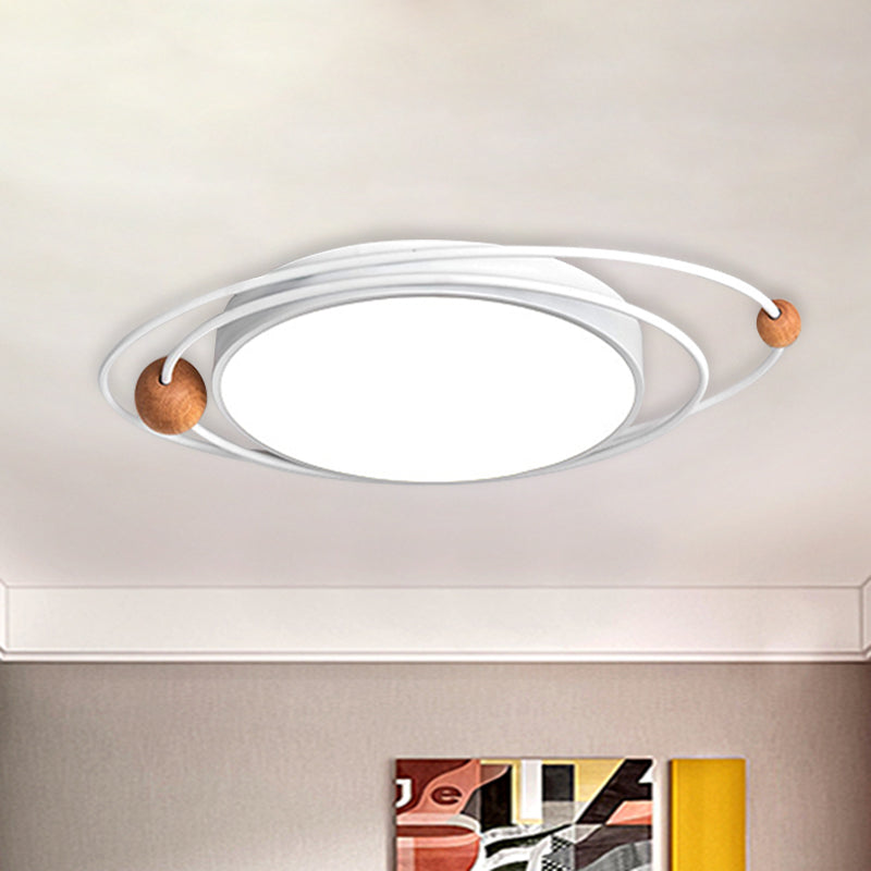 Acrylic Ring Ceiling Light Nordic LED Flush Mount Lighting Fixture with Wood Ball in Grey/White/Blue