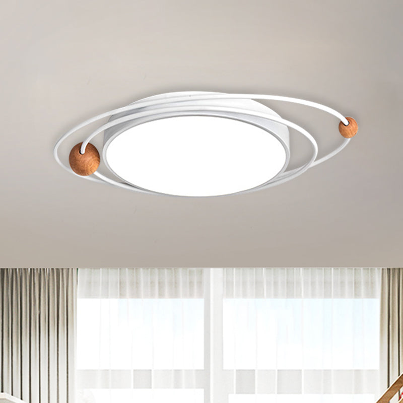 Acrylic Ring Ceiling Light Nordic LED Flush Mount Lighting Fixture with Wood Ball in Grey/White/Blue