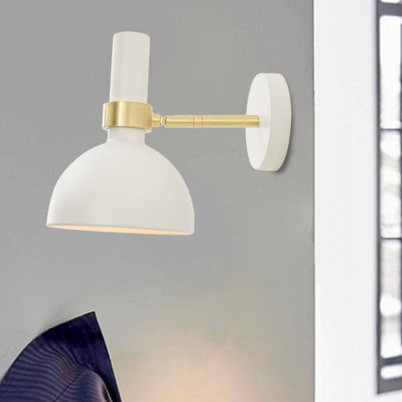 Rotatable White/Black Finish Domed Wall Lamp Modern 1 Light Iron Wall Mount Light Fixture for Bedside