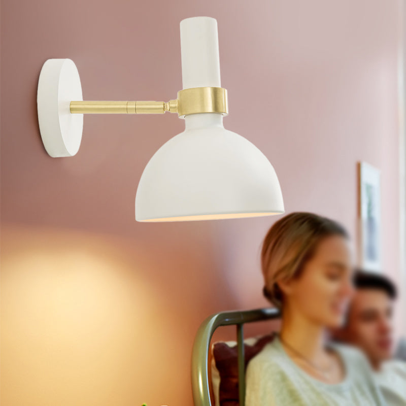 Rotatable White/Black Finish Domed Wall Lamp Modern 1 Light Iron Wall Mount Light Fixture for Bedside