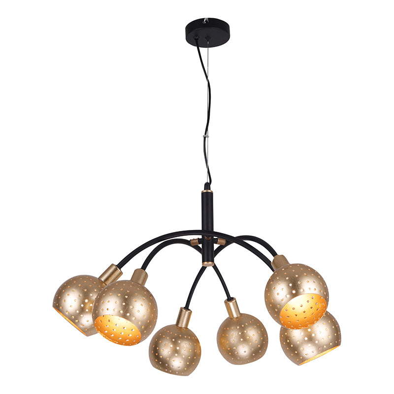 Gold and Black Dome Pendant Chandelier Modernism 6 Bulbs Metal Suspension Light with Hollow Out Design