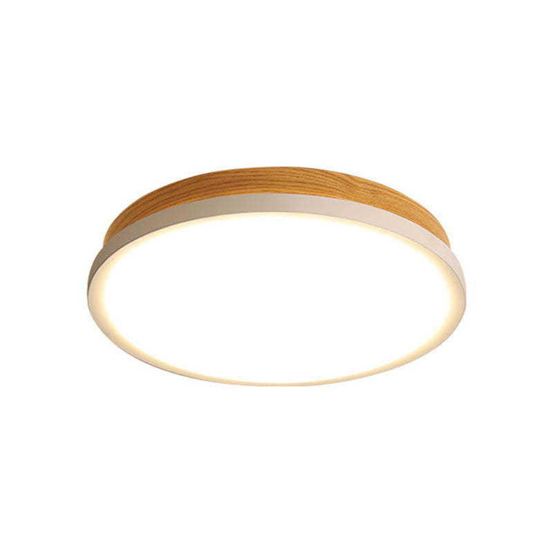 Simple Round Flush Mount Lamp Metal LED Bedroom Flushmount in White and Wood, White/Warm Light