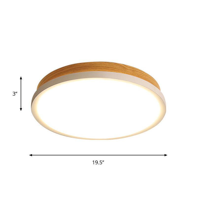Simple Round Flush Mount Lamp Metal LED Bedroom Flushmount in White and Wood, White/Warm Light