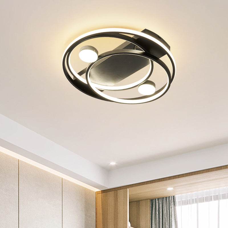 16"/19.5" Dia Metal Halo Ring Flush Lighting Simple LED Flush Mount Fixture in Black/Gold for Bedroom, White/Warm Light