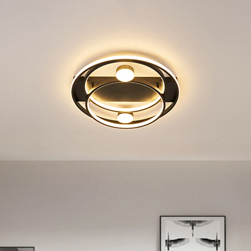 16 "/19.5" Dia Metal Halo Ring Flush Lighting Simple LED Flush Mount Fixture in Black / Gold for Bedroom, White / Warm Light