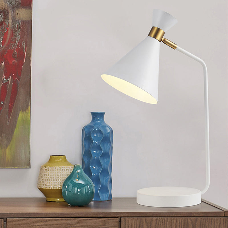 Mesa minimalista de mesa acampanada 1 Metálico 1 Lámpara de lectura de sala de estar de luz en acabado blanco/negro