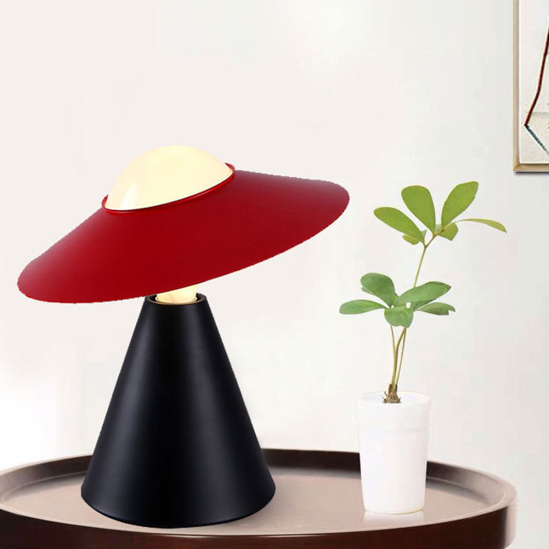 Opal Glass Sphere Small Desk Light Modernist 1 Head Table Lamp with Black/Red Hat Design and Cone Base
