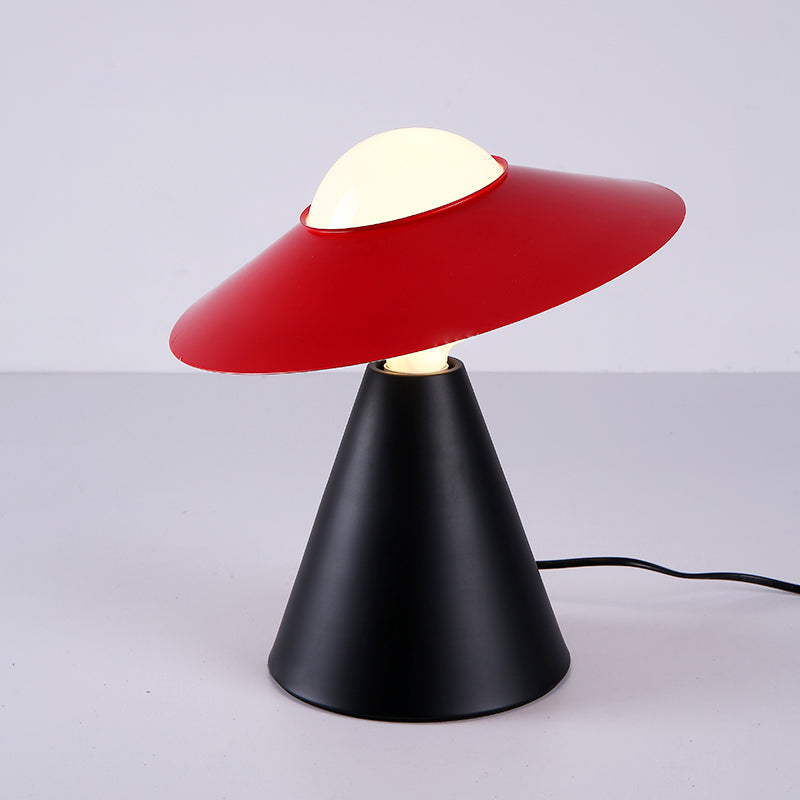 Opal Glass Sphere Small Desk Light Modernist 1 Head Table Lamp with Black/Red Hat Design and Cone Base
