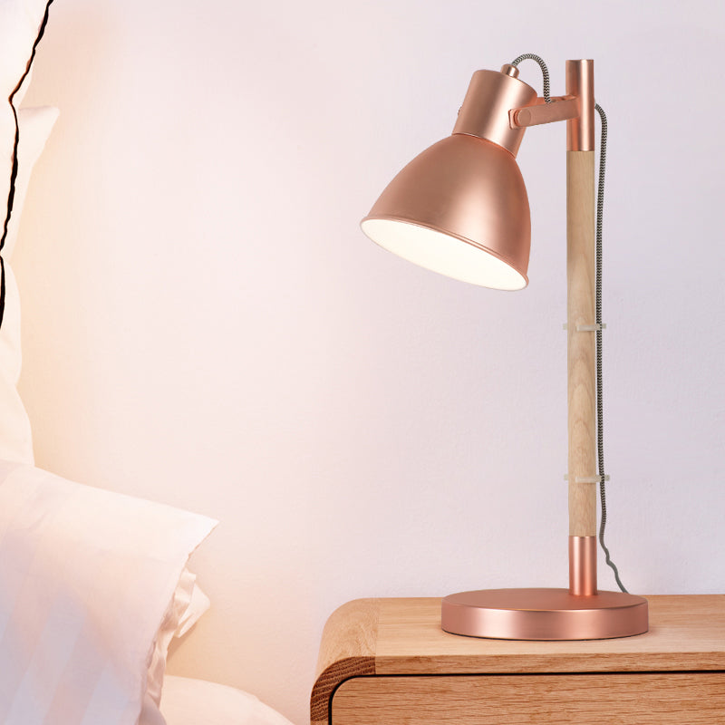 Domed Metal Handle Table Light Modern Rose Gold LED Rotatable Desk Lamp for Bedside