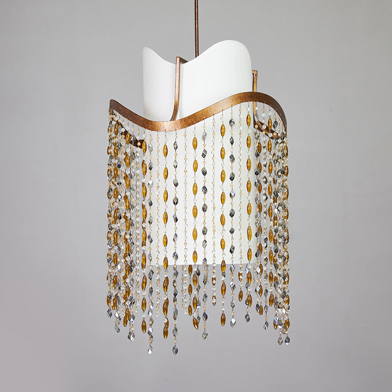 Chandelier suspendu en cascade rural en cascade rural à 3 têtes avec une teinte en tissu