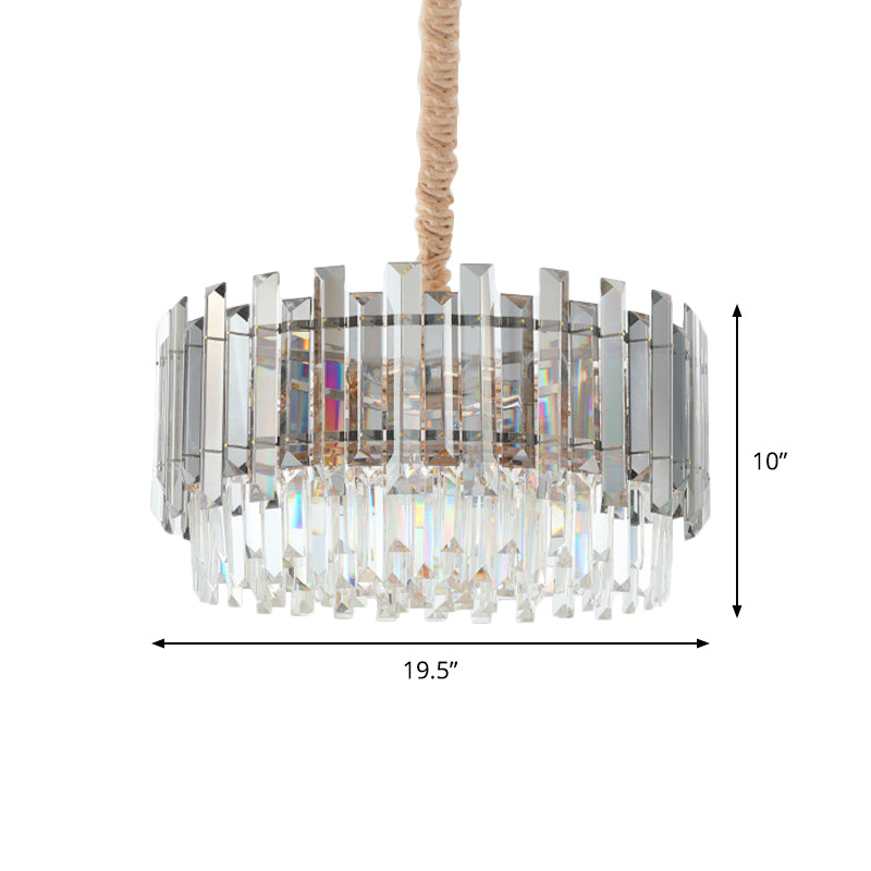 Dual-Layered Dining Room Chandelier Modernist Clear and Smoke Gray Crystal 9-Bulb Gold Pendant