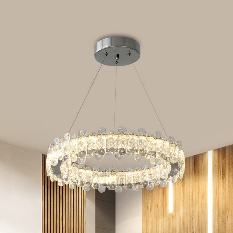 Modernism Circle Pendant Chandelier Clear K9 Crystal LED Hanging Ceiling Light in Chrome