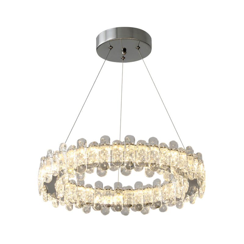 Modernism Circle Pendant Chandelier Clear K9 Crystal LED Hanging Ceiling Light in Chrome