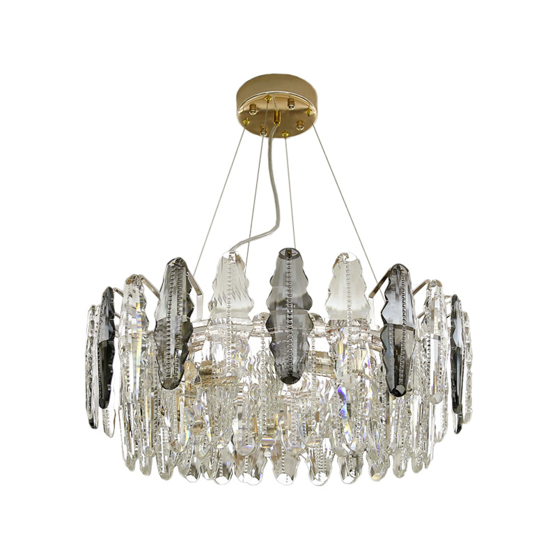 Modernist 2 Tiers Suspension Lighting 6 Heads Clear and Smoke Gray Crystal Chandelier Light