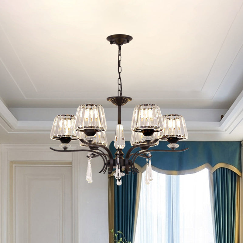 Crystal Block Cone Chandelier Modernism 3/6-Bulb Bedroom Ceiling Suspension Lamp in Black