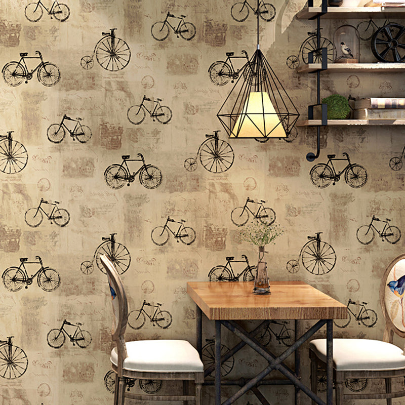 Taupe Bicycles and Letters Wallpape Graffiti Washable Non-Pasted Wall Decor, 20.5-inch x 33-foot