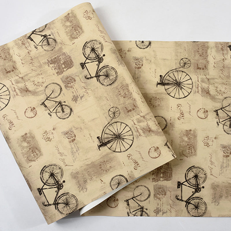 Taupe Bicycles and Letters Wallpape Graffiti Washable Non-Pasted Wall Decor, 20.5-inch x 33-foot
