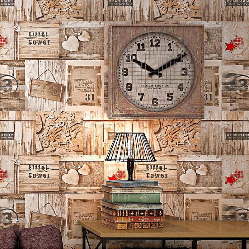 Brown Wood Effect Wallpaper for Coffee Shop and Bar, 33' x 20.5", Non-Pasted