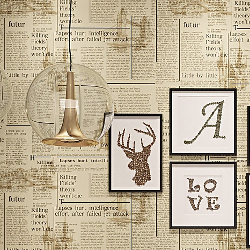 Retro Newspaper Plaster Wallpaper 33 ft. x 20.5 in Non-Pasted Wall Decor with Letters and Tower Non-Woven