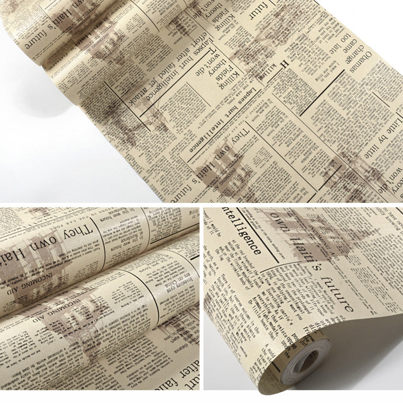 Retro Newspaper Plaster Wallpaper 33 ft. x 20.5 in Non-Pasted Wall Decor with Letters and Tower Non-Woven