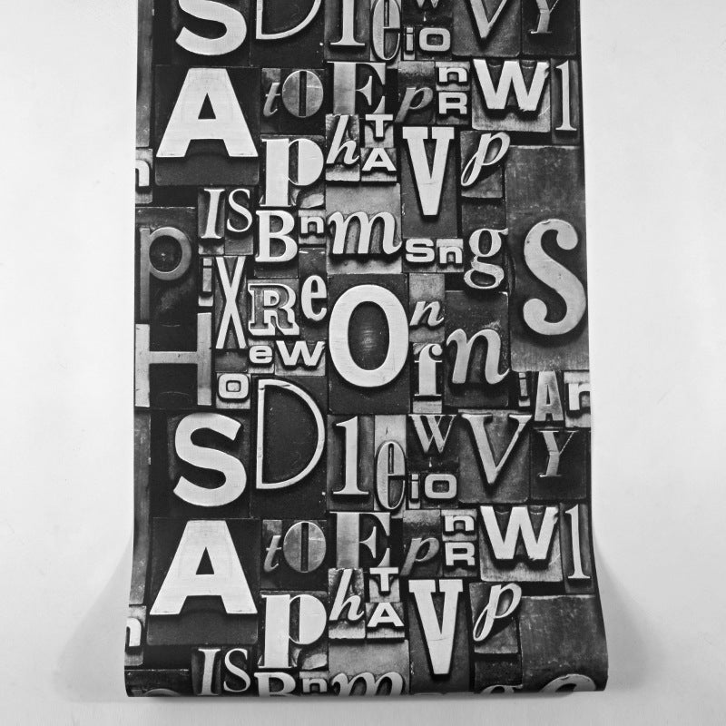 Dark Brown Retro 3D Effect English Letters of Irregular Patterns Wallpaper, Non-Pasted, 20.5 in x 31ft