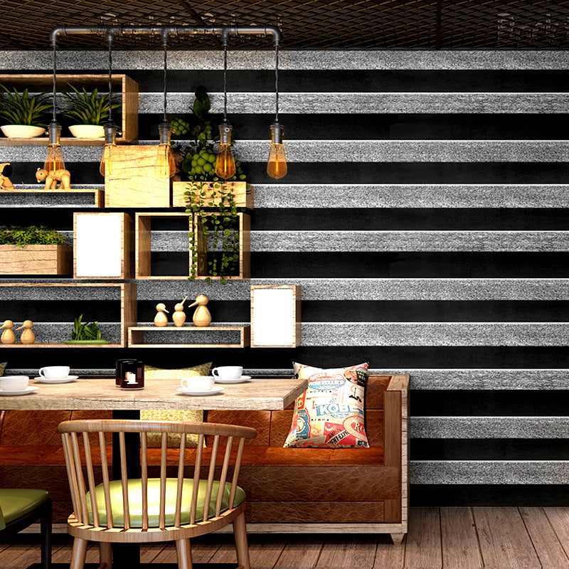 Black and Grey Simple Horizontal Stripes 33' by 20.5" Non-Pasted Stain-Resistant Wallpaper